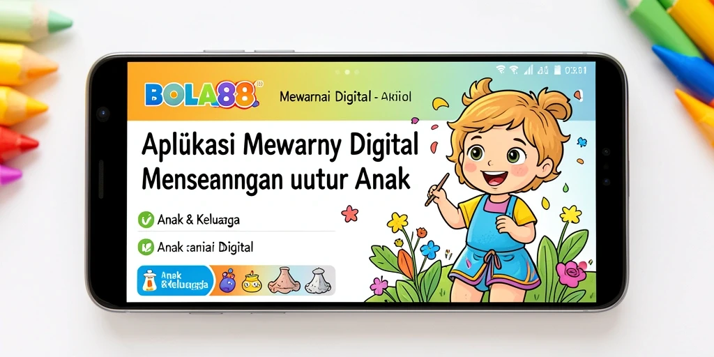 Antarmuka aplikasi BOLA88 untuk mewarnai digital yang ramah anak.