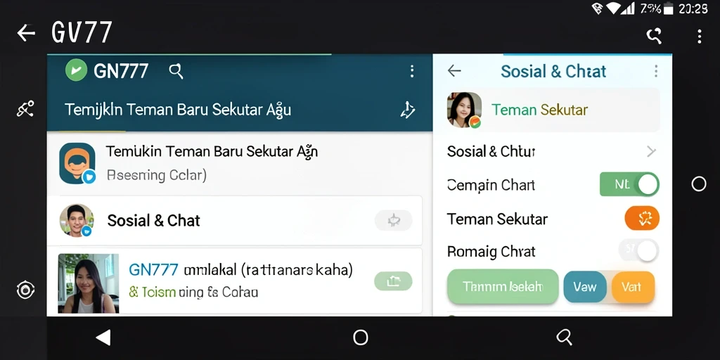 Antarmuka GN777 menunjukkan interaksi sosial yang mudah dan intuitif.