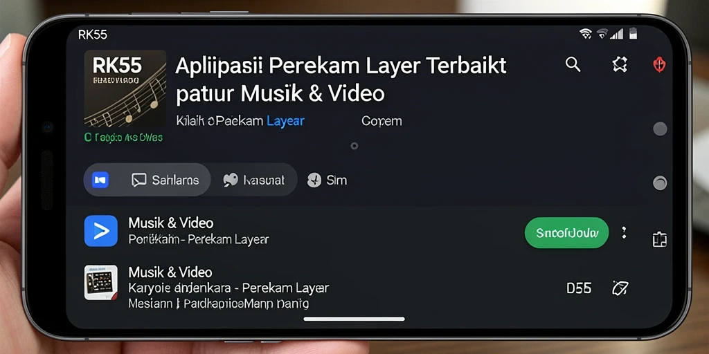 Tampilan antarmuka RK55 saat merekam layar dengan fitur intuitif.