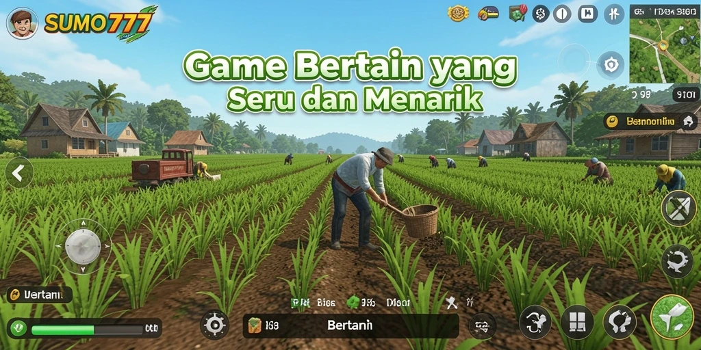 Antarmuka SUMO777 menampilkan ladang pertanian yang indah dan menghibur.